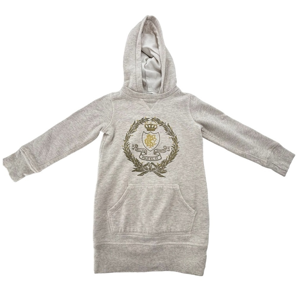Ralph Lauren Girls Hoodie Sweater Beige Gold Laurel leaf Crown crest 2/ 2T